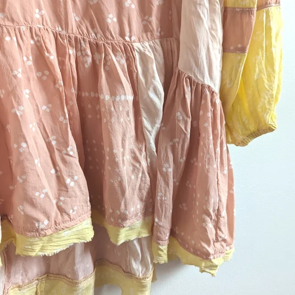 Free People Tunic Mini Dress Large Pastel Boho Womens Shibori Creamsicle - Picture 2 of 5